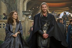 Chris Hemsworth as Thor and Natalie Portman as Jane in Thor: The Dark World 